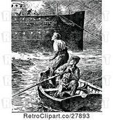 Vector Clip Art of Retro Men in a Boat by a Ship by Prawny Vintage