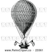 Vector Clip Art of Retro Men in a Hot Air Balloon with American Flags by Prawny Vintage