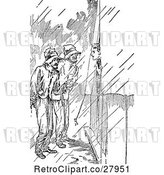 Vector Clip Art of Retro Men in the Rain by a Tent by Prawny Vintage
