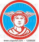 Vector Clip Art of Retro Mercury in a Red White and Blue Circle by Patrimonio