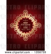 Vector Clip Art of Retro Merry Christmas and a Happy New Year Golden Frame over Red Stripes by KJ Pargeter