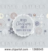 Vector Clip Art of Retro Merry Christmas and a Happy New Year Greeting in a Round Frame with Stars and Snowflakes by KJ Pargeter