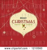Vector Clip Art of Retro Merry Christmas Bauble Frame with Suspended Snowflakes on Red Grunge by Elaineitalia