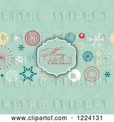 Vector Clip Art of Retro Merry Christmas Greeting Frame over Designs and Greens Snowflakes by KJ Pargeter