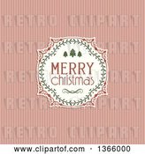 Vector Clip Art of Retro Merry Christmas Greeting in a Frame over Pastel Pink Stripes by KJ Pargeter