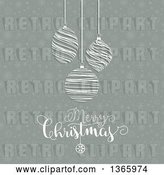 Vector Clip Art of Retro Merry Christmas Greeting with Suspended Scribble Bauble Ornaments over Snowflakes by KJ Pargeter