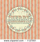 Vector Clip Art of Retro Merry Christmas Holly Circle on Grungy Orange Stripes and Snowflakes by Elaineitalia