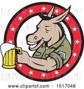 Vector Clip Art of Retro Military Donkey Holding a Beer Mug in a Star Ring by Patrimonio