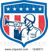 Vector Clip Art of Retro Military Soldier with a Bugle in a Shield by Patrimonio