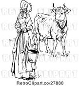 Vector Clip Art of Retro Milk Maid by a Cow by Prawny Vintage