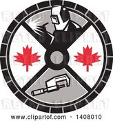 Vector Clip Art of Retro Millwright Caliper, Welder, and Maple Leaves in a Circle by Patrimonio