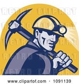 Vector Clip Art of Retro Miner with a Pickaxe and Head Lamp by Patrimonio