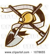 Vector Clip Art of Retro Mining Helmet Banner and Tools Logo by Patrimonio
