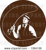 Vector Clip Art of Retro Mobster Gangster Guy Fly Fishing in a Brown Circle by Patrimonio