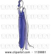 Vector Clip Art of Retro Model in a Blue Dress by Vector Tradition SM
