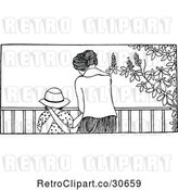 Vector Clip Art of Retro Mom and Daughter at a Railing by Prawny Vintage