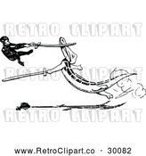 Vector Clip Art of Retro Monkey and Crocodile Sword Fighting by Prawny Vintage