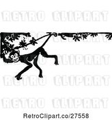 Vector Clip Art of Retro Monkey in a Tree Border by Prawny Vintage
