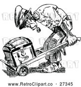 Vector Clip Art of Retro Monkey Pushing a Chest on a Dolly by Prawny Vintage