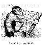 Vector Clip Art of Retro Monkey Reading by Prawny Vintage