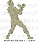 Vector Clip Art of Retro Mono Line Styled Male Boxer Ready to Fight by Patrimonio