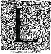 Vector Clip Art of Retro Monogram L Letter over Swirls by Prawny Vintage