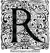 Vector Clip Art of Retro Monogram R Letter over Swirls by Prawny Vintage
