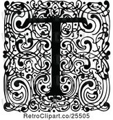 Vector Clip Art of Retro Monogram T Letter over Swirls by Prawny Vintage