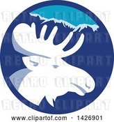 Vector Clip Art of Retro Moose Head in a Blue Mountain Circle by Patrimonio