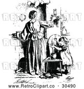 Vector Clip Art of Retro Mother Adjusting a Candle and Daughter by Prawny Vintage