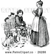 Vector Clip Art of Retro Mother and Boys with Dogs Around a Chair by Prawny Vintage