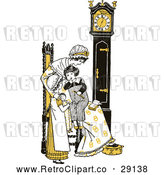 Vector Clip Art of Retro Mother and Children by a Clock in Yellow Tones by Prawny Vintage