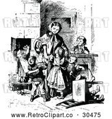 Vector Clip Art of Retro Mother and Children Demanding Attention by Prawny Vintage