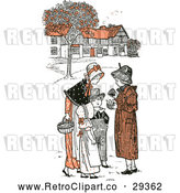 Vector Clip Art of Retro Mother and Children in a Village in Orange Tones by Prawny Vintage