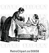 Vector Clip Art of Retro Mother and Daughter at a Table by Prawny Vintage