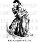 Vector Clip Art of Retro Mother and Daughter Hugging by Prawny Vintage