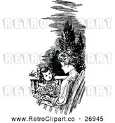Vector Clip Art of Retro Mother and Daughter on a Patio by Prawny Vintage