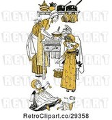 Vector Clip Art of Retro Mother and Daughters in a Kitchen in Yellow Tones by Prawny Vintage