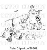 Vector Clip Art of Retro Mother and Girls at a Duck Pond by Prawny Vintage