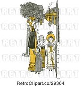 Vector Clip Art of Retro Mother and KChildren in a Village in Yellow Tones by Prawny Vintage
