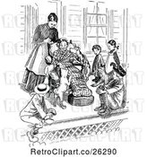 Vector Clip Art of Retro Mother and KChildren with Dogs on a Porch by Prawny Vintage