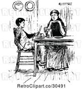 Vector Clip Art of Retro Mother and Son at a Table by Prawny Vintage
