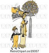 Vector Clip Art of Retro Mother and Son Strolling in Yellow Tones by Prawny Vintage