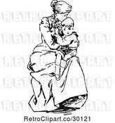 Vector Clip Art of Retro Mother Kissing Her Sons Forehead by Prawny Vintage