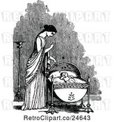 Vector Clip Art of Retro Mother over a Baby Cradle by Prawny Vintage