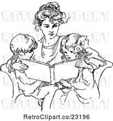 Vector Clip Art of Retro Mother Reading to Her Children by Prawny Vintage