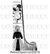 Vector Clip Art of Retro Mother Sending Her Daughter up Stairs at Bed Time by Prawny Vintage