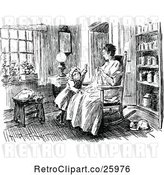 Vector Clip Art of Retro Mother Sewing with Her Daughter in a Room by Prawny Vintage