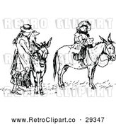 Vector Clip Art of Retro Mother with a Dog and Girl on Donkeys by Prawny Vintage