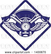 Vector Clip Art of Retro Motorcycle Handlebars with Wings in a Blue and White Diamond by Patrimonio